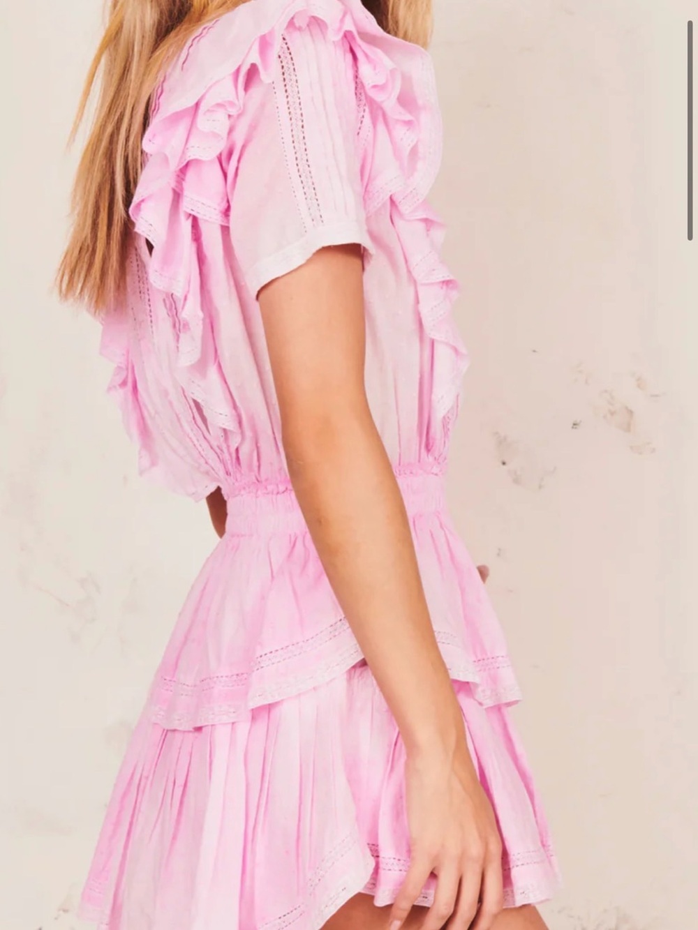 LoveShackFancy Pink Ruffle Mini Dress - Picture 2 of 4
